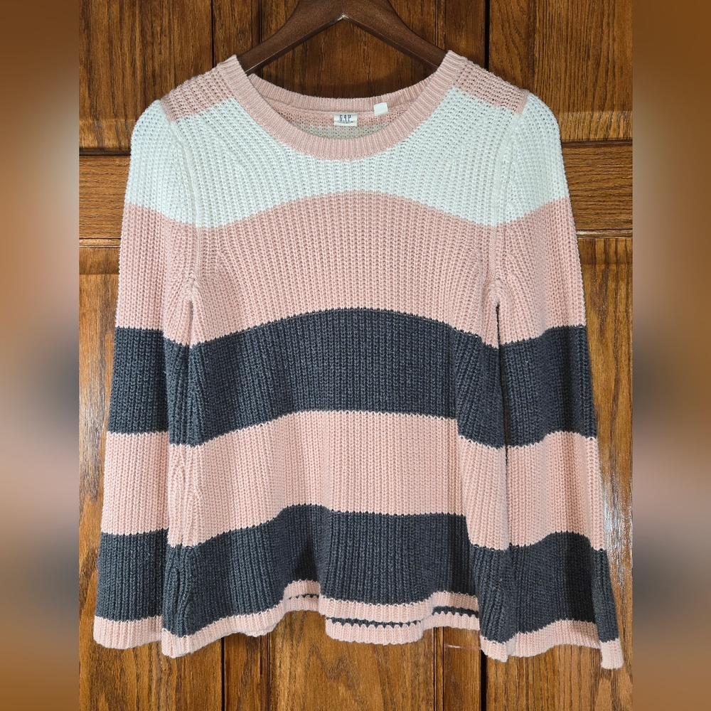 Gap Knit Striped Oversized Wide Sleeve Pink White Gray Sweater sz XS